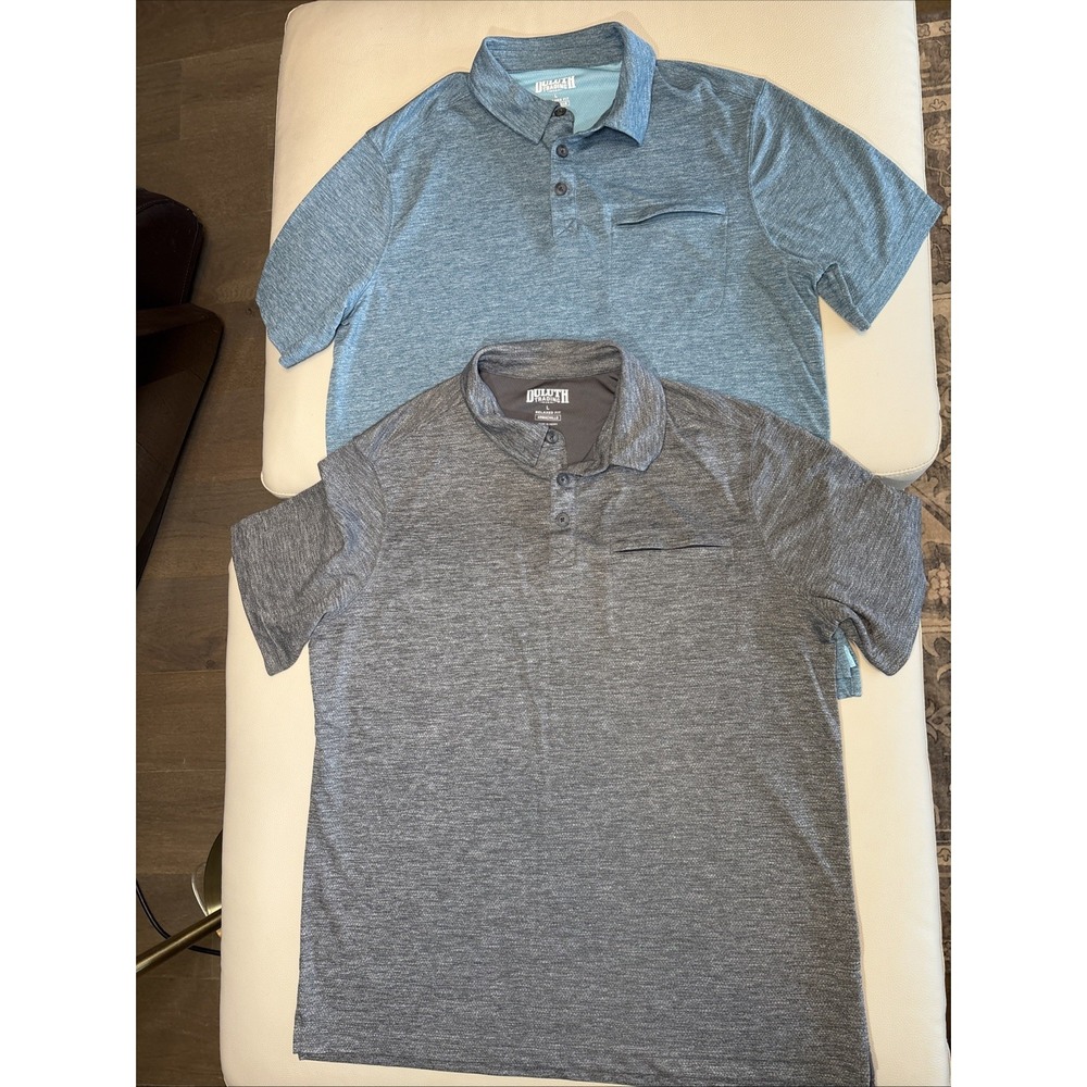 TWO Duluth Trading Company Relaxed Fit SS Polo shirts men's size Large. EUC